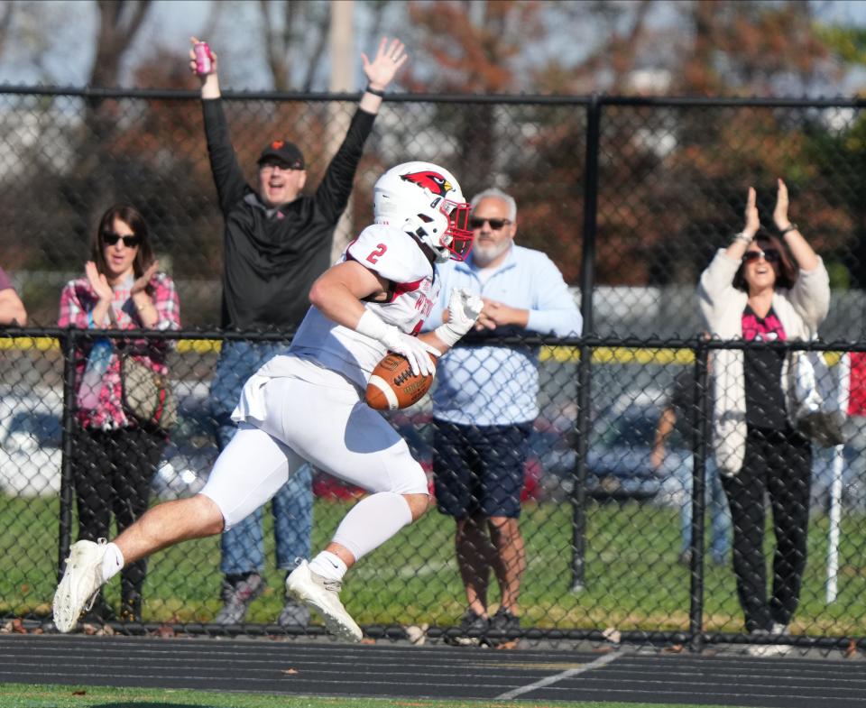 Colby Laughton of Westwood scores his team's first half TD. Westwood faced Rutherford in the North 1, Group 2 sectional final played at Rutherford on November 12, 2022.