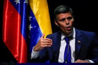 Venezuelan opposition politician Leopoldo Lopez holds a news conference in Madrid