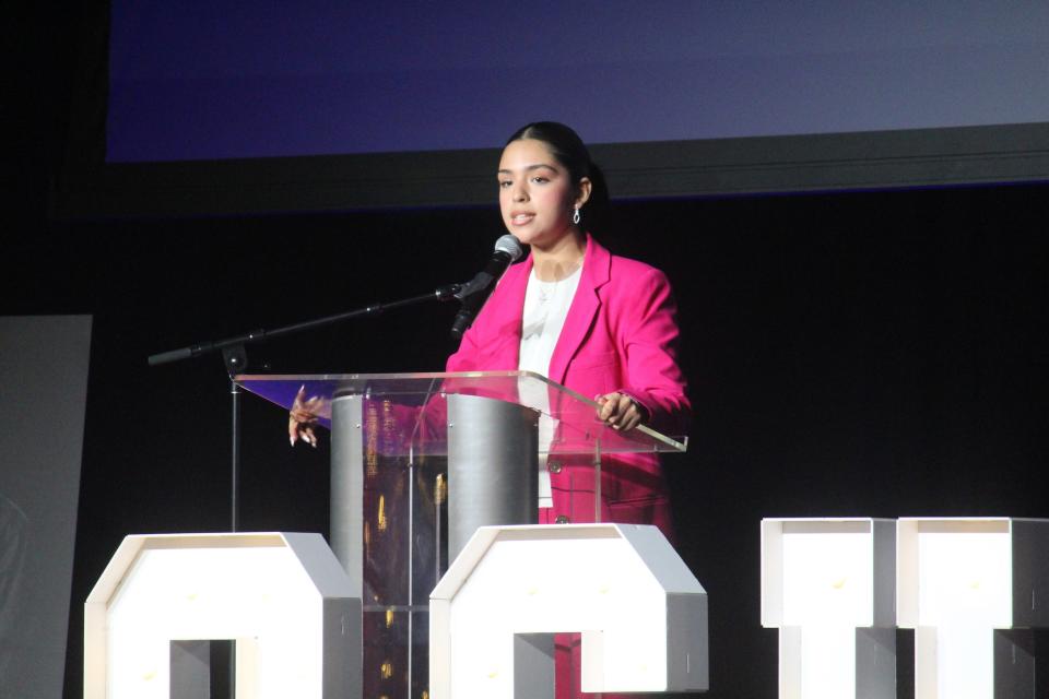 Youth of the Year nominee Dulce Salazar speaks Thursday, March 21, at the Holland Civic Center.