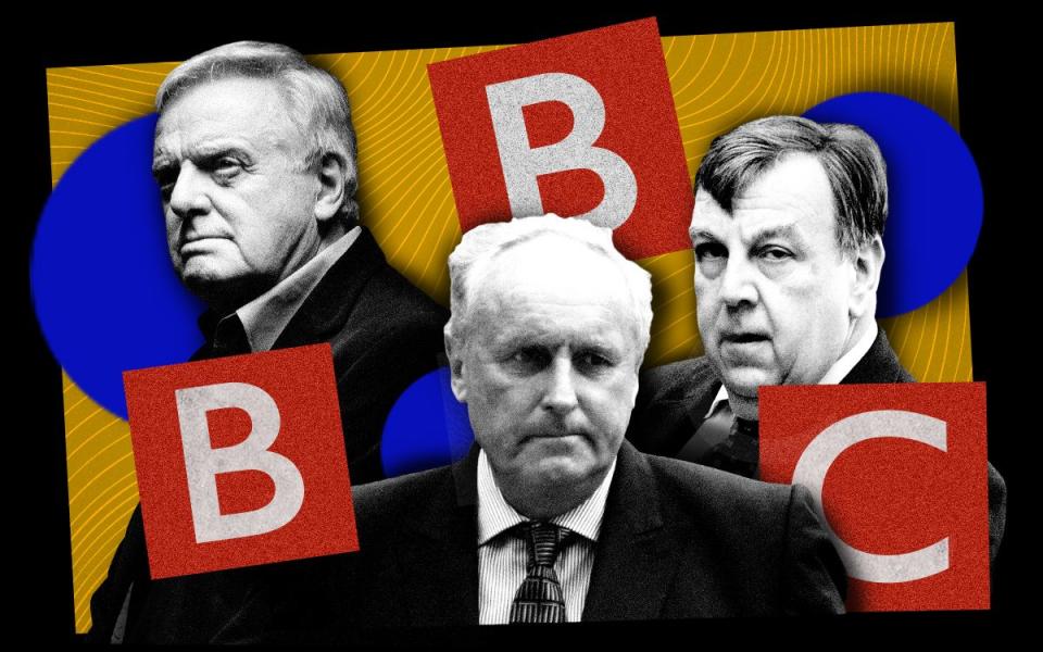 BBC logo with Paul Dacre, Lord Grade and John Whittingdale