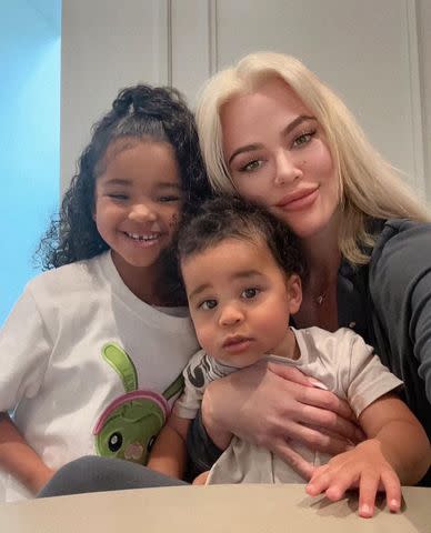 <p>Kim Kardashian/Instagram</p> Khloé Kardashian with daughter True and son Tatum