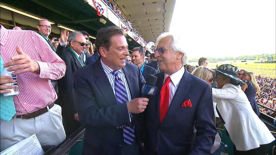 NBC Sports reporter and Lexington resident Kenny Rice interviewed trainer Bob Baffert after the Baffert-conditioned American Pharoah clinched the 2015 Triple Crown by winning the Belmont Stakes at Belmont Park.