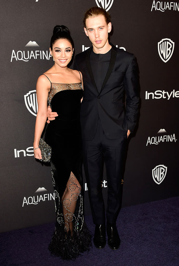 Vanessa Hudgens and Austin Butler clearly coordinated their slick black slicked-back looks. (Photo: Getty Images)