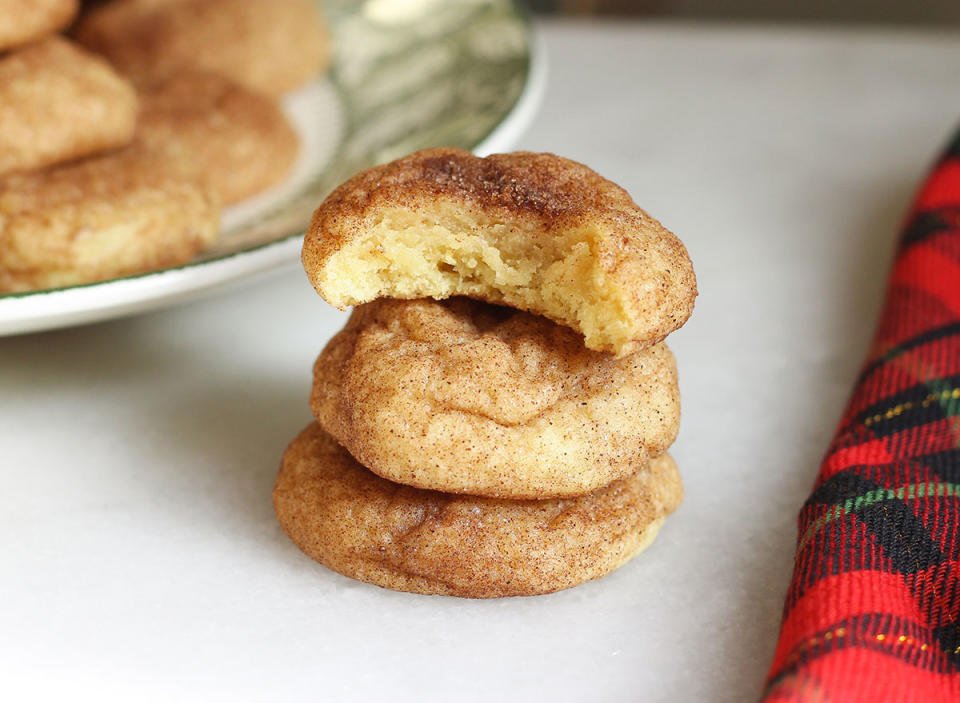 Stack snickerdoodle cookies and take a bite per cookie