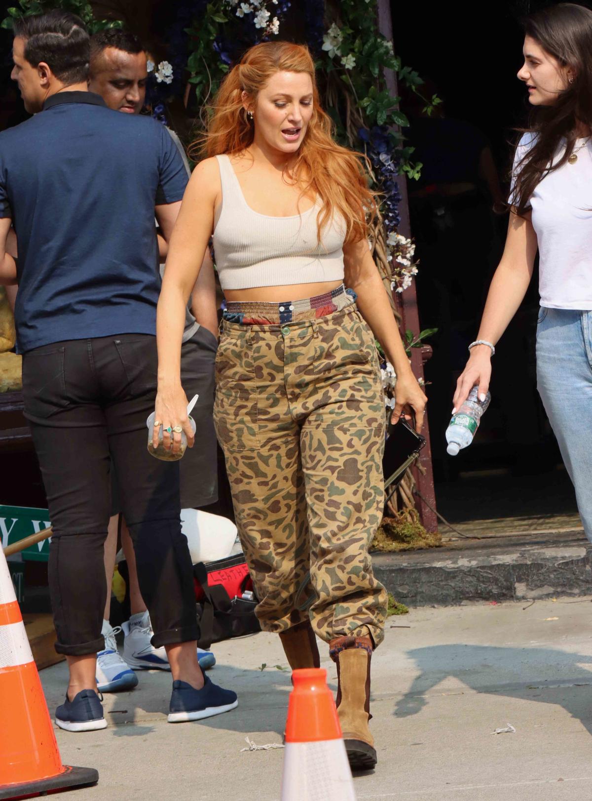 Blake Lively Wore Camouflage Cargo Pants With Peekaboo Boxers