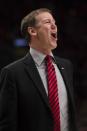 May 20, 2019; Portland, OR, USA; Portland Trail Blazers head coach Terry Stotts complains to an official about a call during the first half against the Golden State Warriors in game four of the Western conference finals of the 2019 NBA Playoffs at Moda Center. Mandatory Credit: Troy Wayrynen-USA TODAY Sports