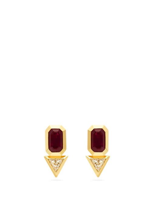 Diamond, ruby & 18kt gold stud earrings