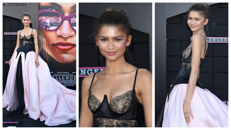 Zendaya arrives at the Los Angeles Premiere Of Amazon MGM Studios “Challengers” at Westwood Village Theater on April 16, 2024 in Los Angeles, California. - Photo: Axelle/Bauer-Griffin/FilmMagic; Gilbert Flores/Variety (Getty Images)