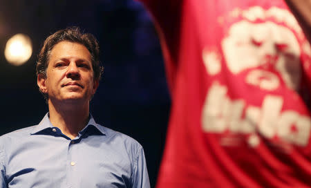 FILE PHOTO: Brazil's Workers Party presidential candidate Fernando Haddad attends a rally in Rio de Janeiro, Brazil October 1, 2018. REUTERS/Ricardo Moraes/File photo