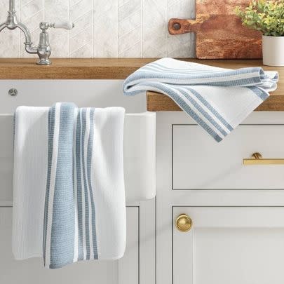 A pair of striped cotton kitchen towels