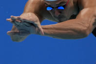 Florent Manaudou, of France, swims in a men's 50-meter freestyle semifinal at the 2020 Summer Olympics, Saturday, July 31, 2021, in Tokyo, Japan. (AP Photo/Gregory Bull)