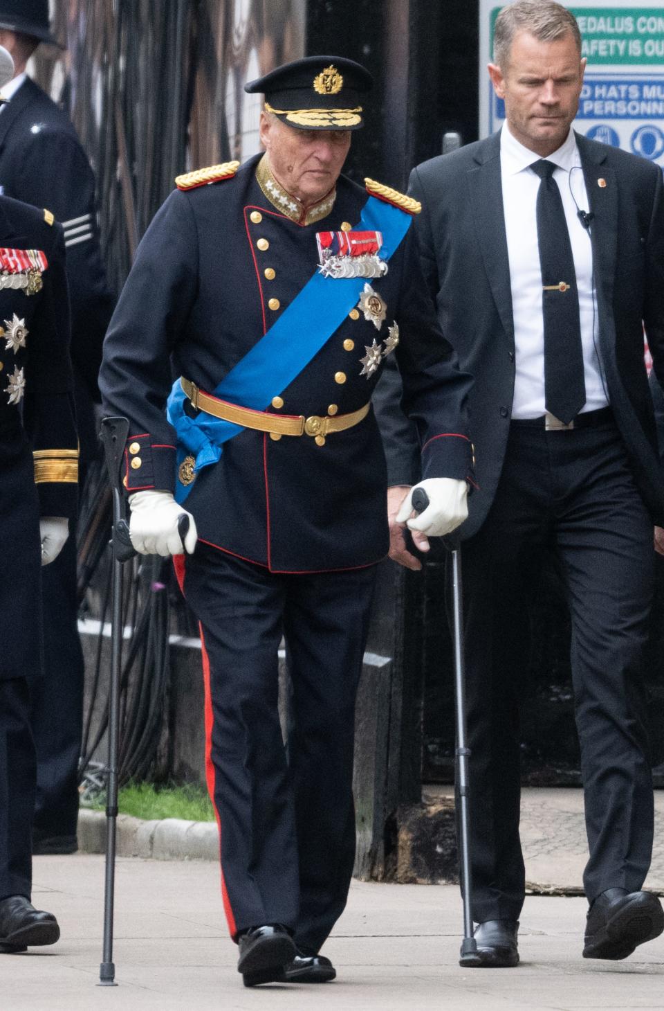 Harald V of Norway during the State Funeral of Queen Elizabeth II at Westminster Abbey on September 19, 2022 in London, England.