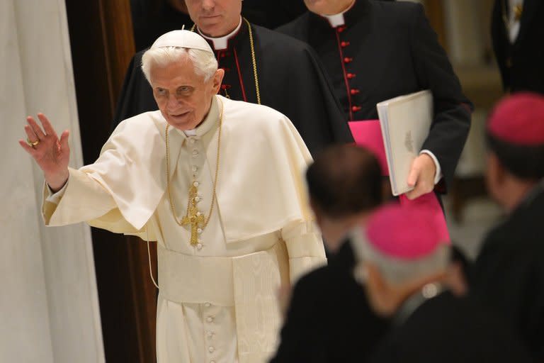 Pope Benedict XVI arrives for his weekly general audience on January 9, 2013 at the Vatican