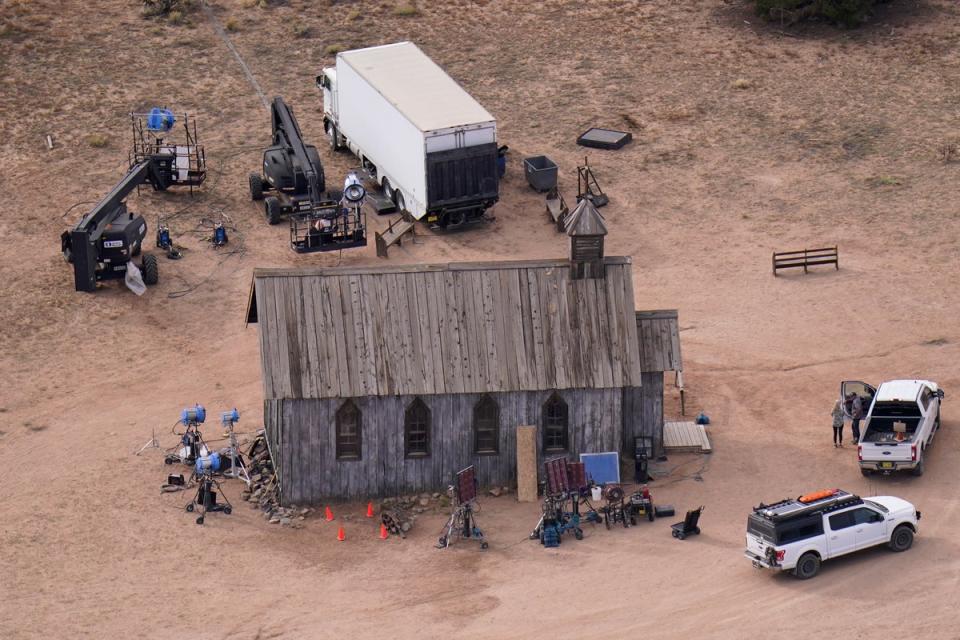 An aerial photo shows part of the Bonanza Creek Ranch film set of ‘Rust’ (AP)