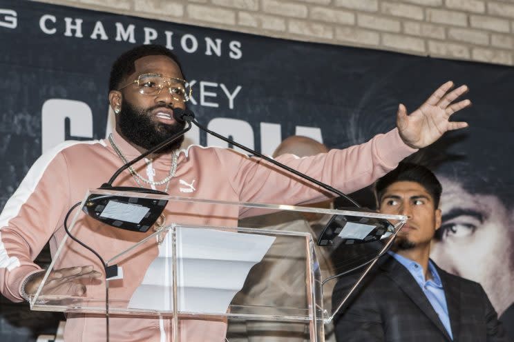 Adrien Broner takes on Mikey Garcia, right, on Saturday at the Barclays Center. (AP)