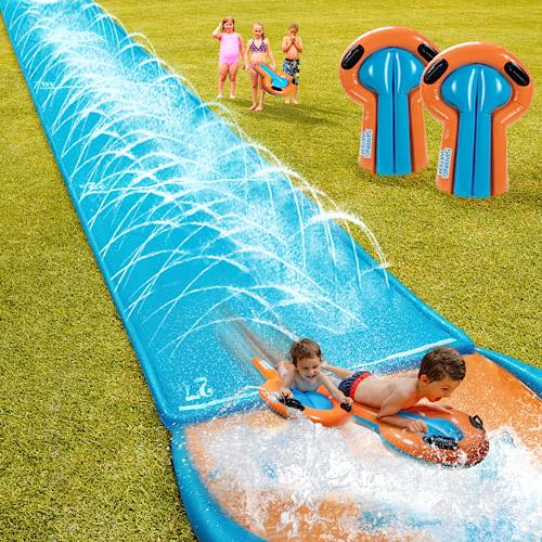 JS LifeStyle 32FT Silp Lawn Water Slide, Giant Silp Water Slides for Kids Backyard with Sprinkler Splash and 2 Inflatable Bodyboards, Outdoor Summer Toys