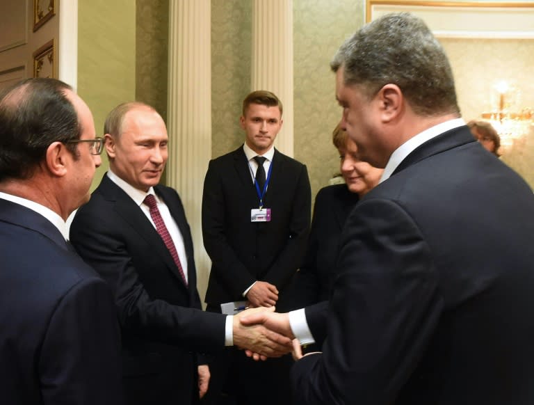 Russian President Vladimir Putin and his Ukrainian counterpart Petro Poroshenko reached a deal to end the conflict in Ukraine, during peace talks in the Belarus capital Minsk, on February 11, 2015