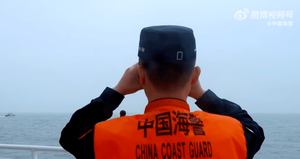 中國海警29日貼出在金門附近海域執法的影片。（翻攝自中國海警微博）