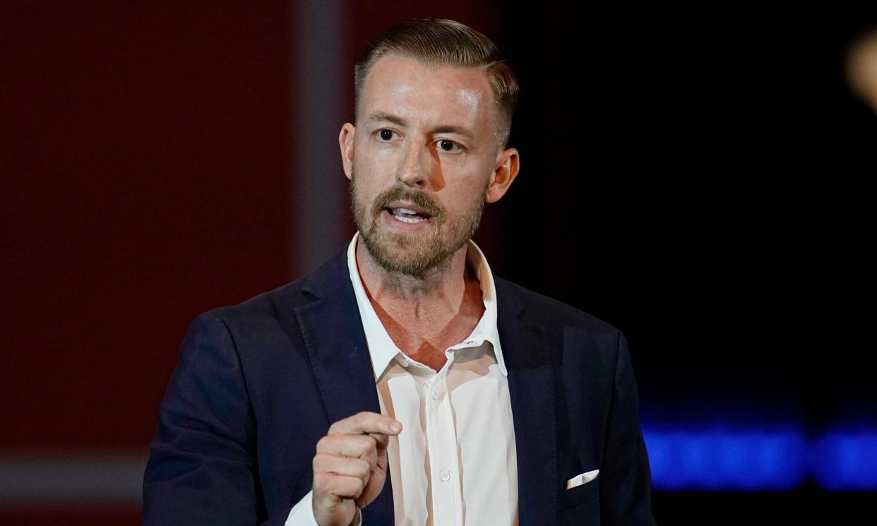 <span>Ryan Walters speaks at a rally in Oklahoma City, on 1 November 2022.</span><span>Photograph: Sue Ogrocki/AP</span>