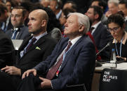 Natural historian Sir David Attenborough, second right, listens to speeches during the opening of COP24 UN Climate Change Conference 2018 in Katowice, Poland, Monday, Dec. 3, 2018. (AP Photo/Czarek Sokolowski)