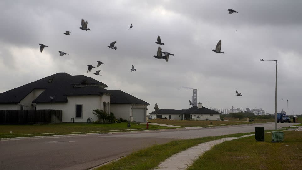 A portion of the Cheniere Texas LNG facility is seen from a residential neighborhood in Portland, Texas, in June 2022. - Callaghan O'Hare/Reuters