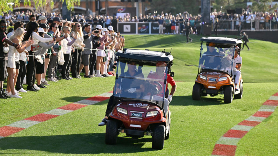 Stars from the PGA and Formula 1 compete in the Netflix Cup at the Wynn Golf Club.