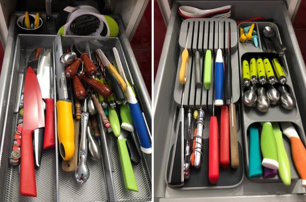 A cutlery drawer organizer to help consolidate all of your forks, knives and spoons in one fabulous little space-saving tool