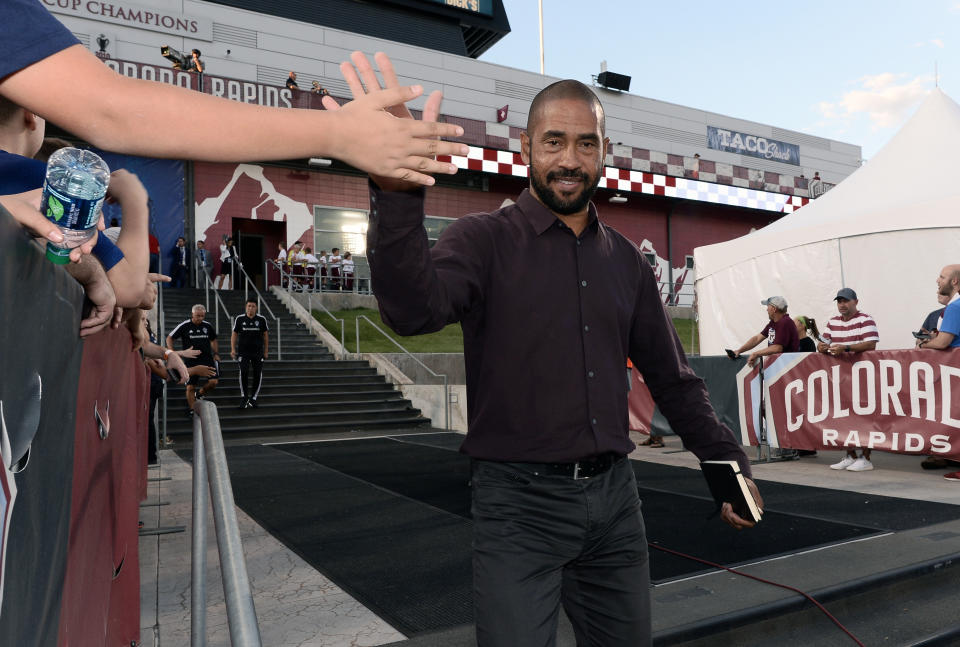 Sep 7, 2019; Commerce City, CO, USA; Colorado Rapids head coach Robin Fraser before the match against the Seattle Sounders at Dick's Sporting Goods Park. Mandatory Credit: Ron Chenoy-USA TODAY Sports