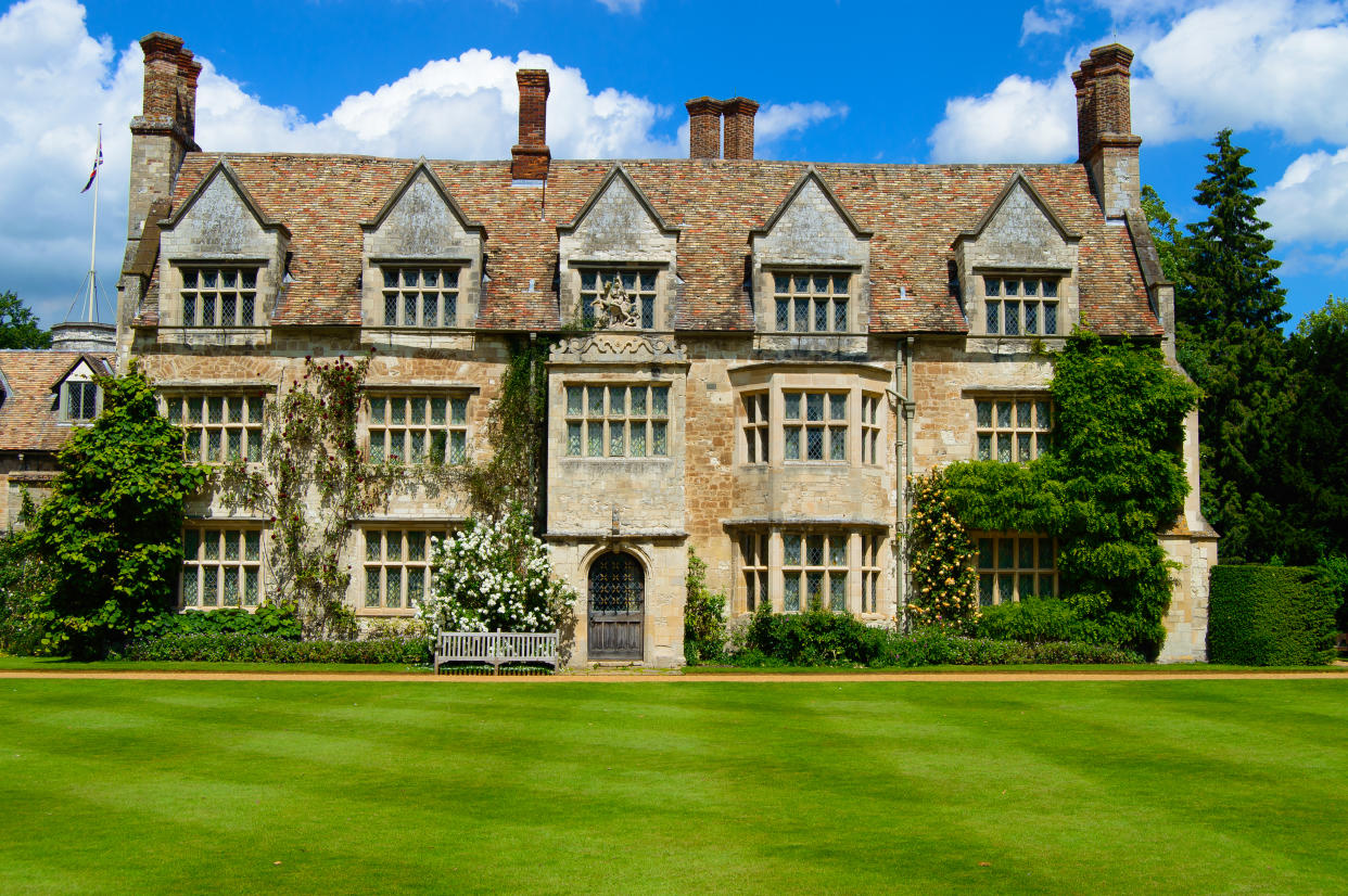 Anglesey Abbey, Jacobean style house,front perspective. England, UK.