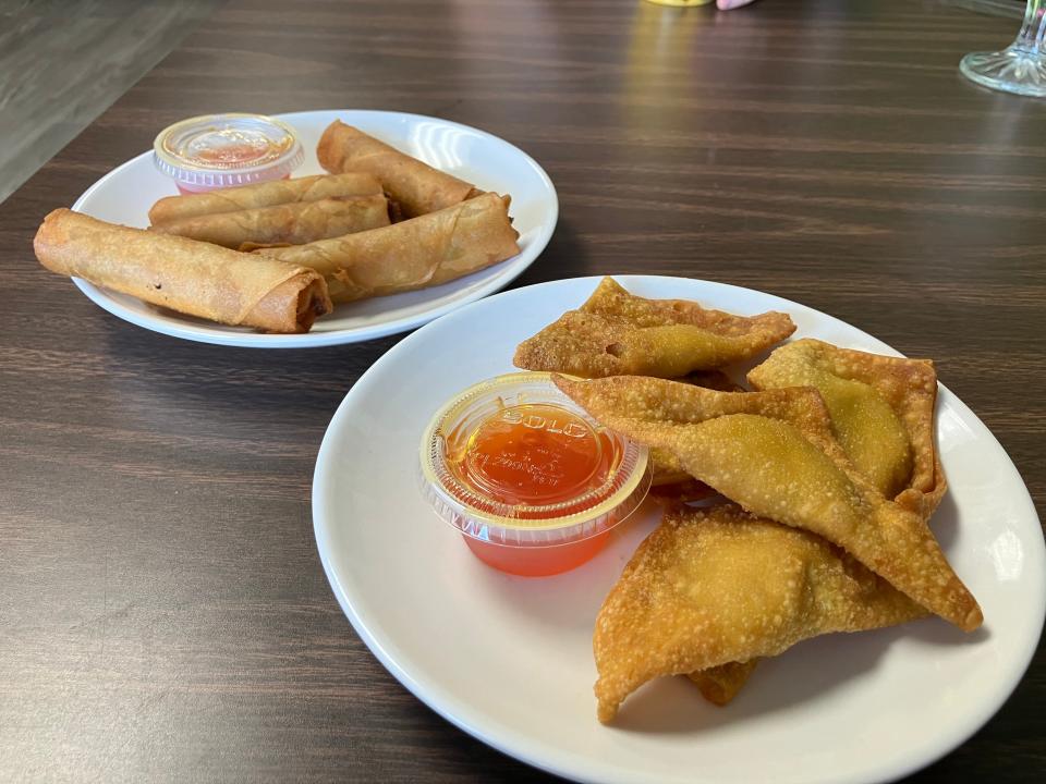Spring rolls and crab Rangoon are both served with sweet chili sauce at Yuki House in Cuyahoga Falls.