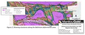 Showing structures along the Baltimore deformation zone