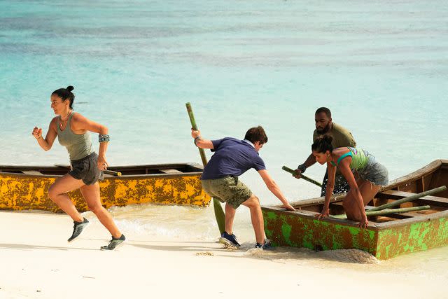 <p>Robert Voets/CBS</p> Maria Gonzalez, Charlie Davis, Tim Spicer, and Jem Hussain-Adams on 'Survivor 46'