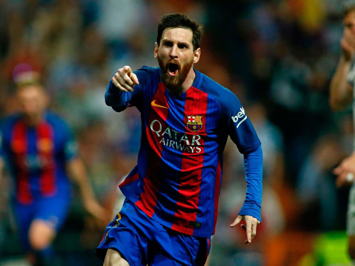Lionel Messi scored with the final kick of the game to secure a 3-2 victory for Barcelona over Real Madrid: Getty