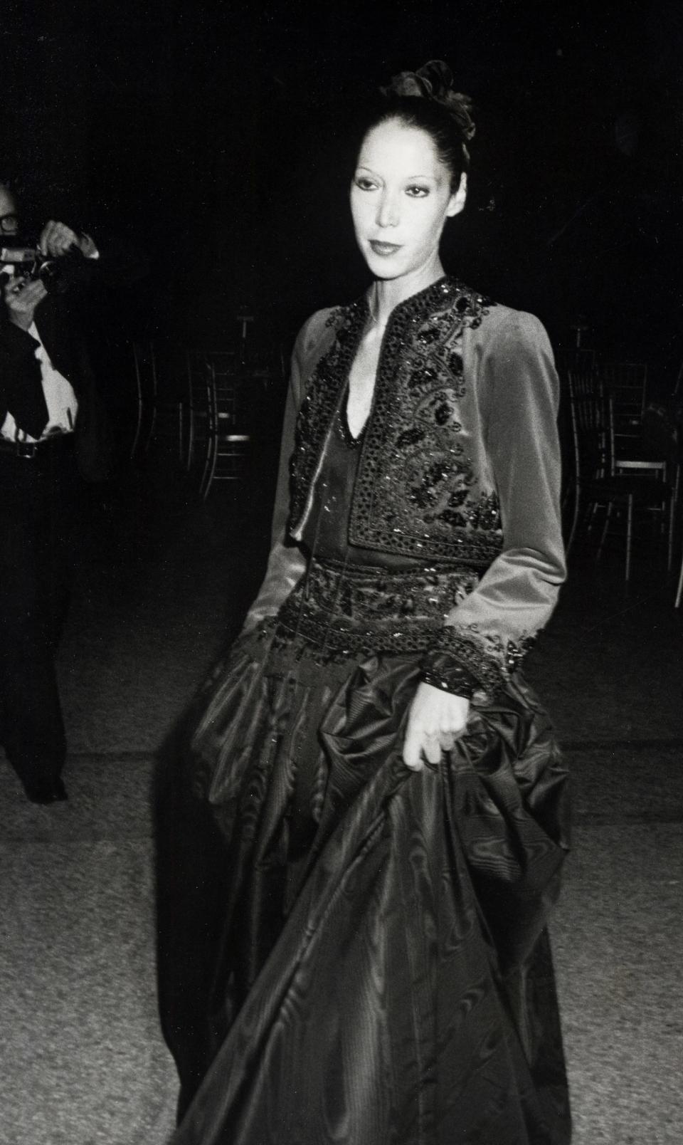 Marina Schiano in Yves Saint Laurent at the opening of The Glory of Russian Costume exhibition at the Met, 1976.