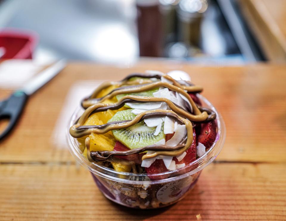 Someone ordered this decadent dish named the Electric Mermaid at the soft opening of the Playa Bowls in downtown East Lansing Friday, June 17, 2022.
