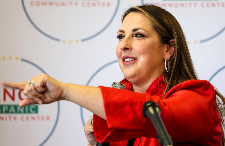 Ronna McDaniel, then-chairwoman of the Republican National Committee, speaks during the September 2021 opening of the RNC Hispanic Community Center in Milwaukee, Wisconsin.