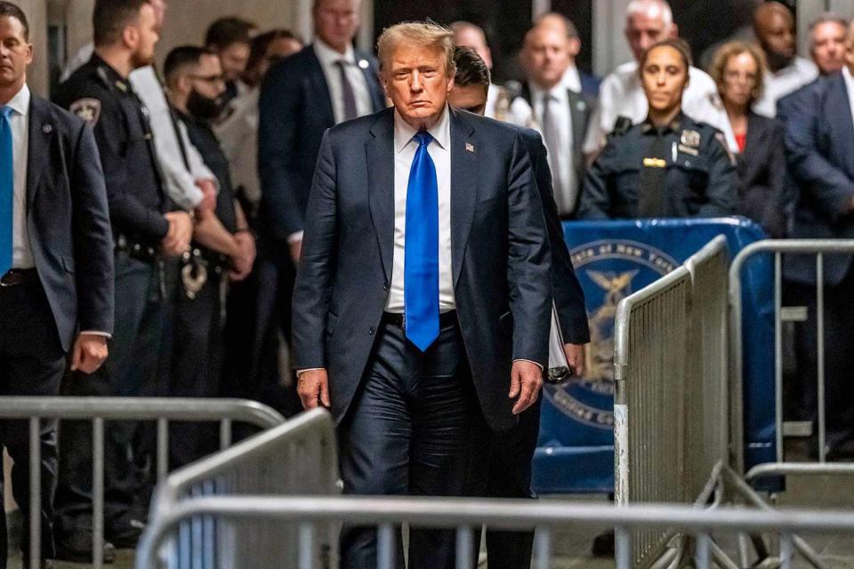 <p>Mark Peterson / POOL / AFP/ Getty</p> Donald Trump leaves the Manhattan criminal court after a jury convicted him on 34 felony counts on May 30, 2024