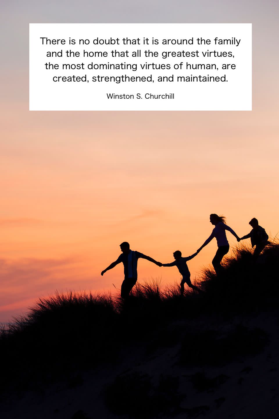 <p>"There is no doubt that it is around the family and the home that all the greatest virtues, the most dominating virtues of human, are created, strengthened, and maintained."</p>