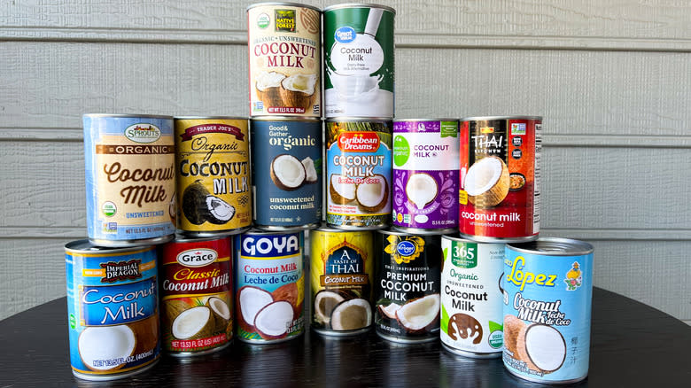 Stacked coconut milk cans