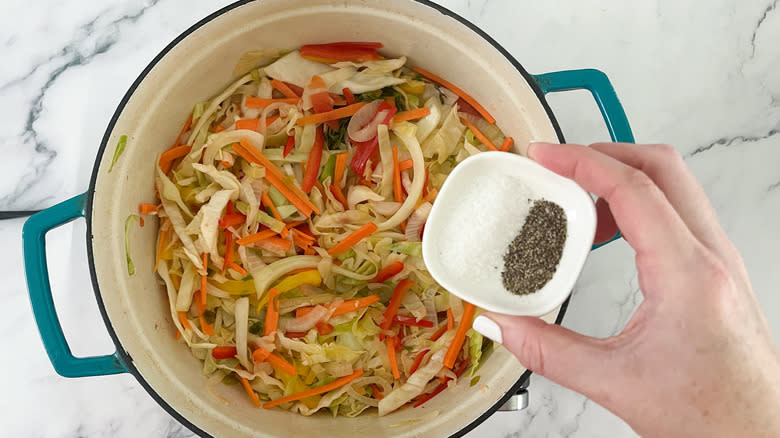 cooking cabbage and peppers