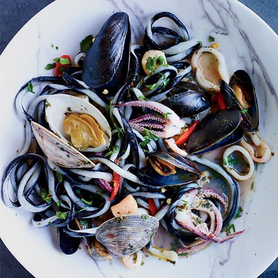 Black-and-White Pici Pasta with Squid and Shellfish