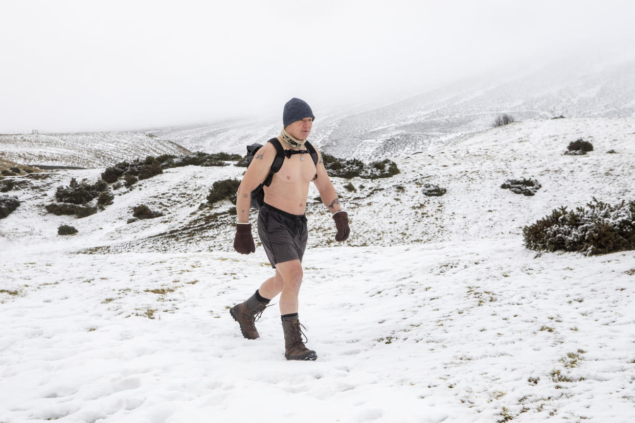 John Carstairs, 55, frequently walks in the Pentland Hills near Edinburgh in his shorts and believes it has multiple health benefits. (Katielee Arrowsmith SWNS)