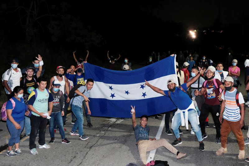 Hondurans take part in a new caravan of migrants, set to head to the United States, in San Pedro Sula