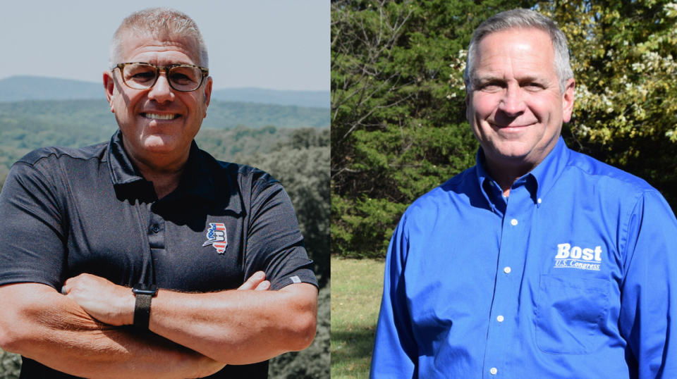 Incumbent Mike Bost, right, and Darren Bailey, left, are running for the 12th Congressional District of Illinois in the March 19 Republican primary.