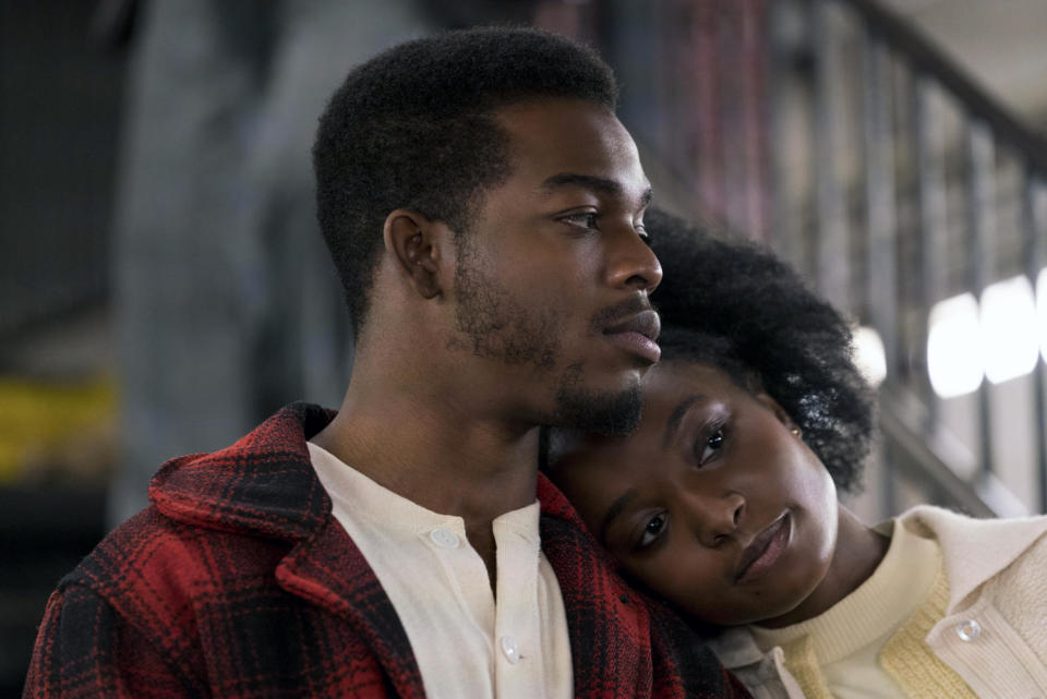 (L to R) Fonny (Stephan James) and Tish (KiKi Layne) share a moment in If Beale Street Could Talk