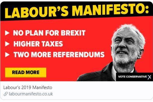 The Conservatives tweeted a link to the page which is titled 'Labour's 2019 Manifesto': @Conservatives