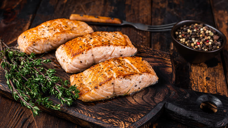 Salmon on a wood board