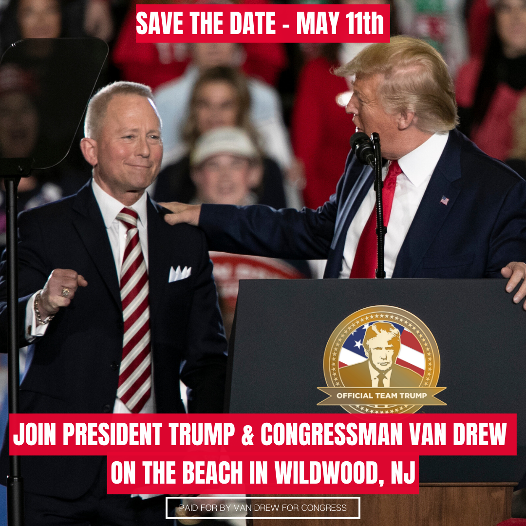 A "save the date" announcement for Donald Trump's upcoming rally in Wildwood