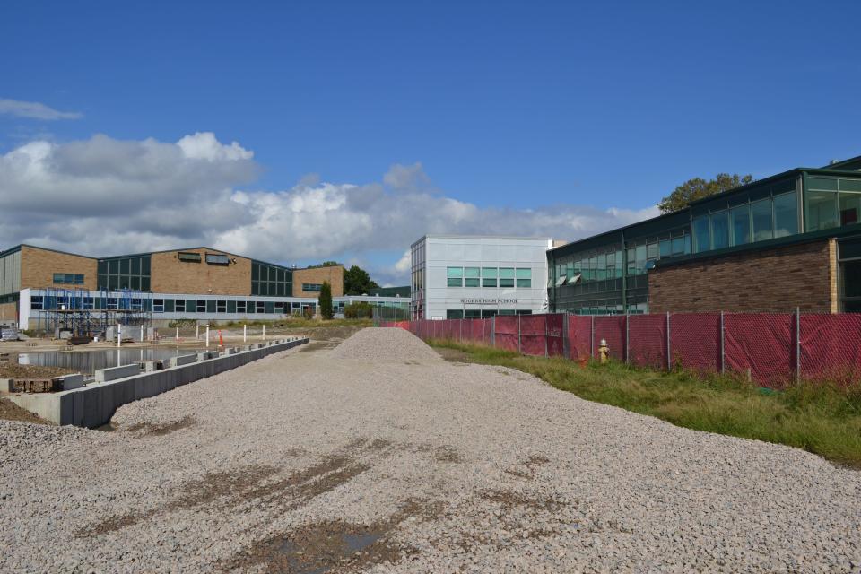 Gravel fills a section of the new Roger High School project in September.