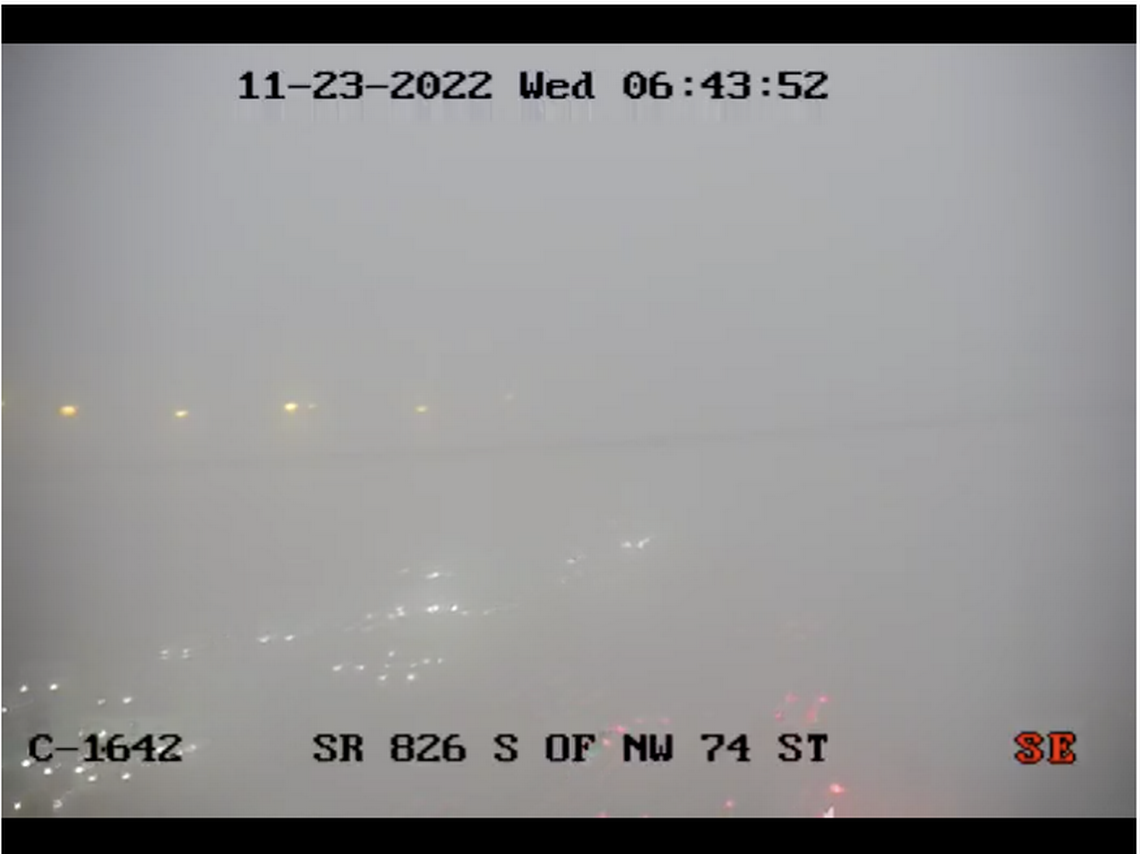 Traffic cameras recorded dense fog on the Palmetto Expressway in Miami-Dade County Wednesday.